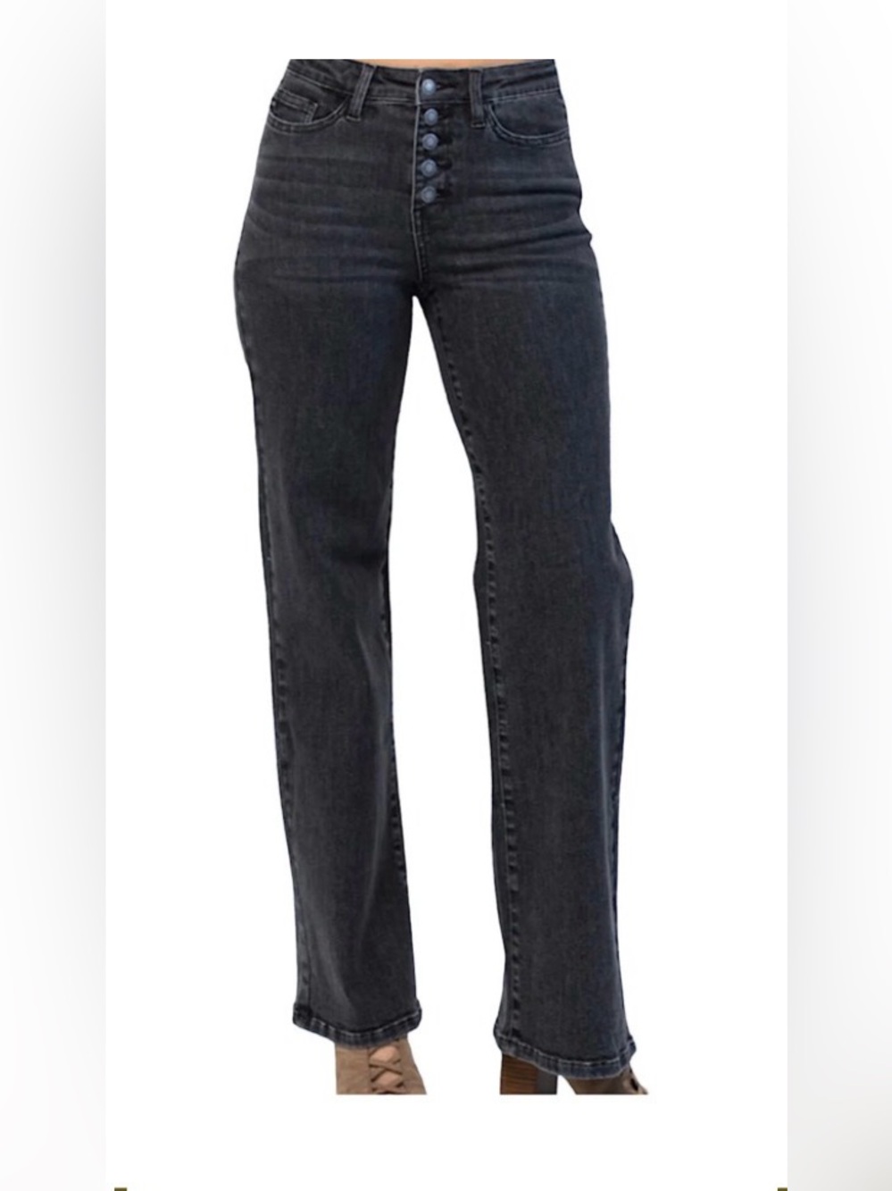 Judy Blue Wide Leg Jeans 15/33 Black High Rise Button Fly Stretch Denim JB88355